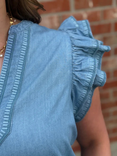 Jenny Top in Blue Denim by Washco Apparel
