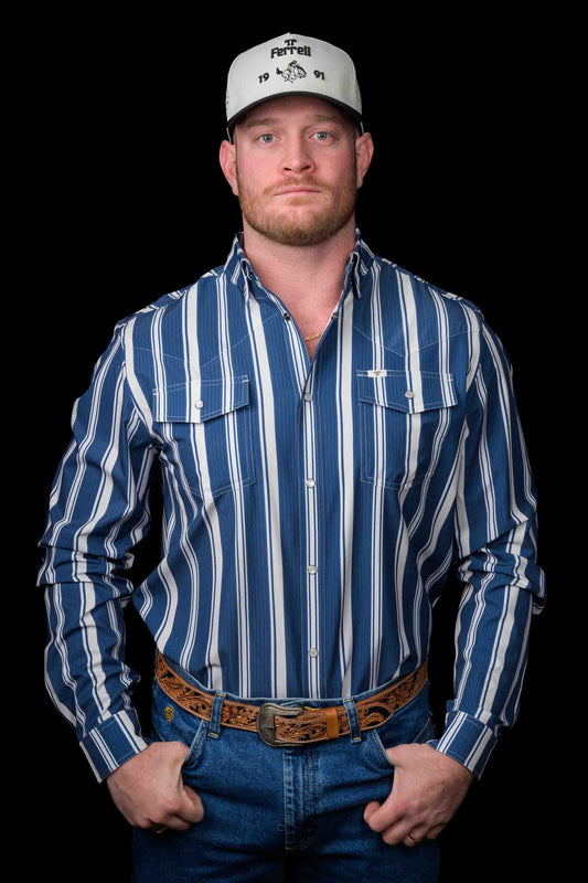 The Atlas Long-Sleeve Snap Shirt in Blue by Ferrell