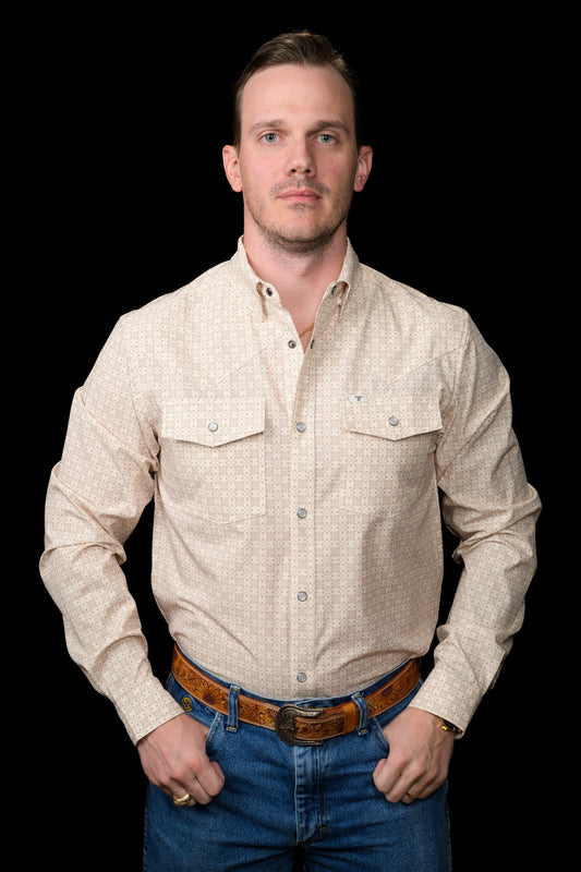 The Collin in Cream- Long Sleeve Snap Shirt by Ferrell