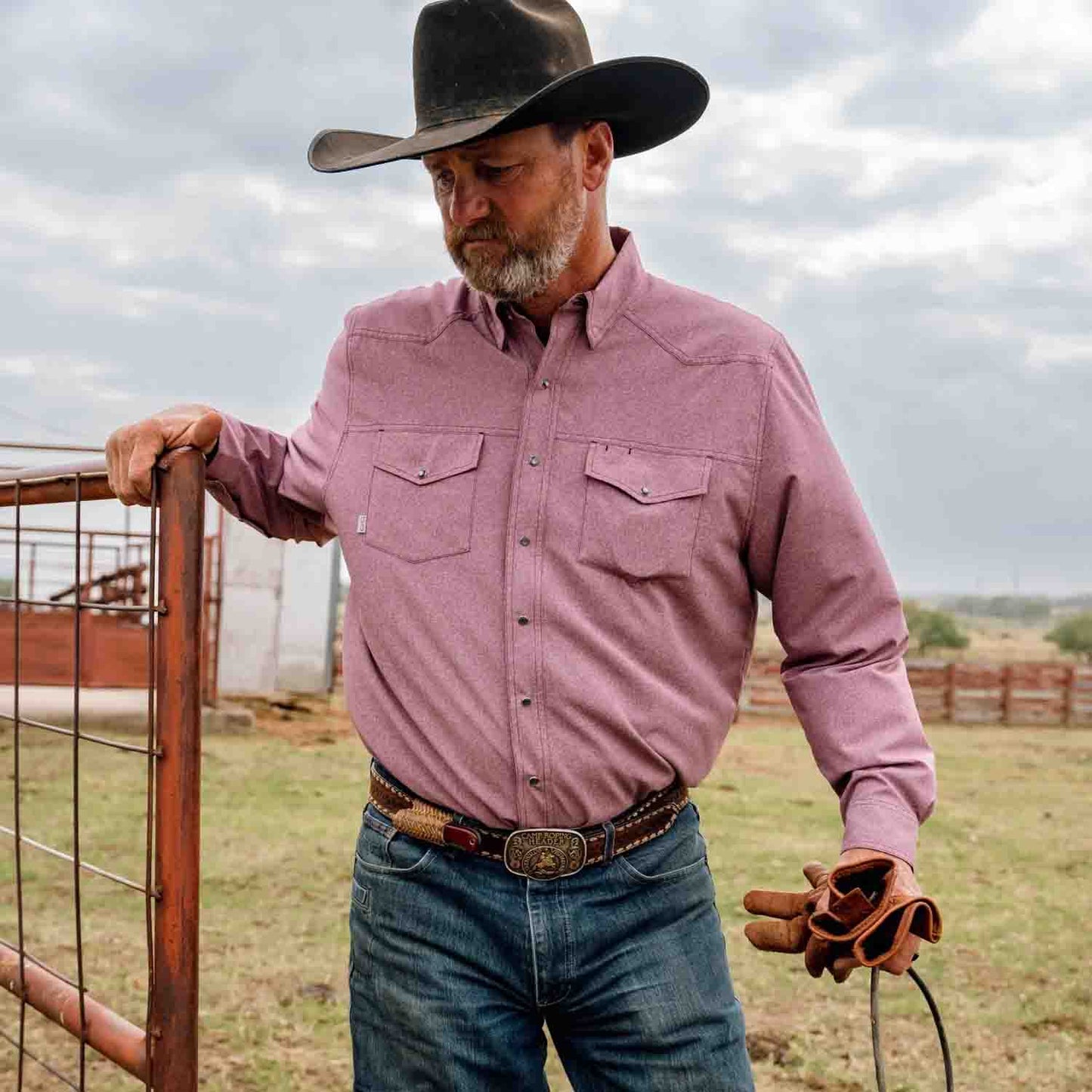 Maroon Pearl Snap LSL Shirt