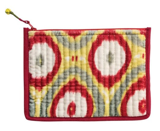 Quilted Cotton Velvet Zip Pouch, 8 in | Creative Co-op
