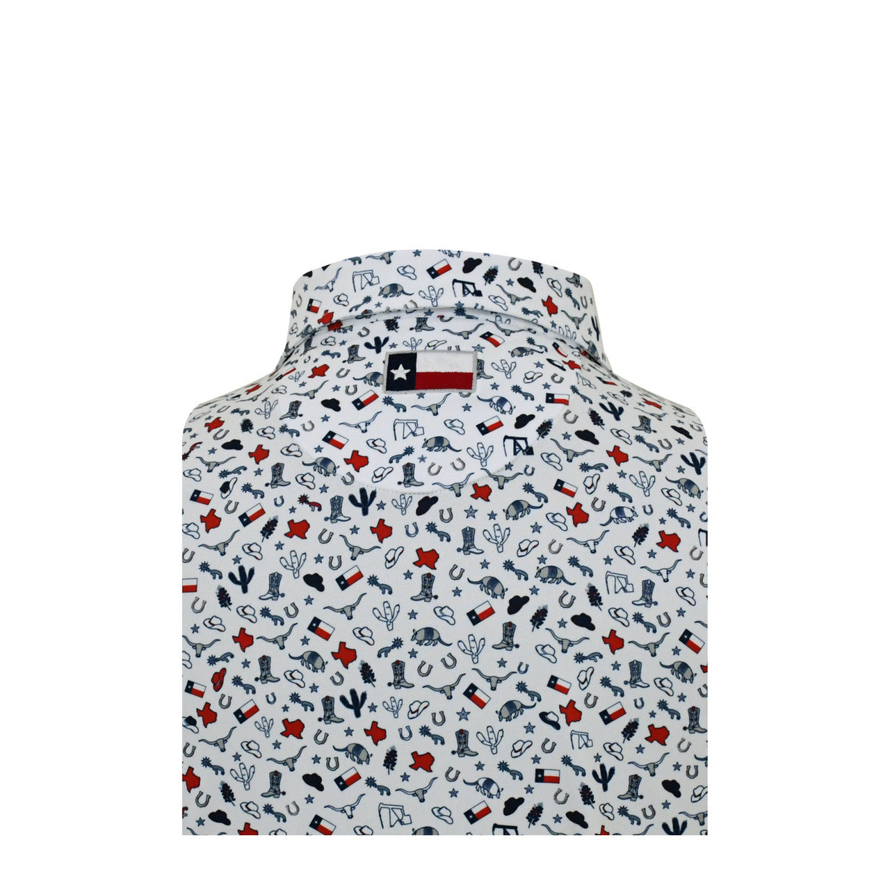 Texas Inspired Print Performance Polo in White with Navy by Horn Legend