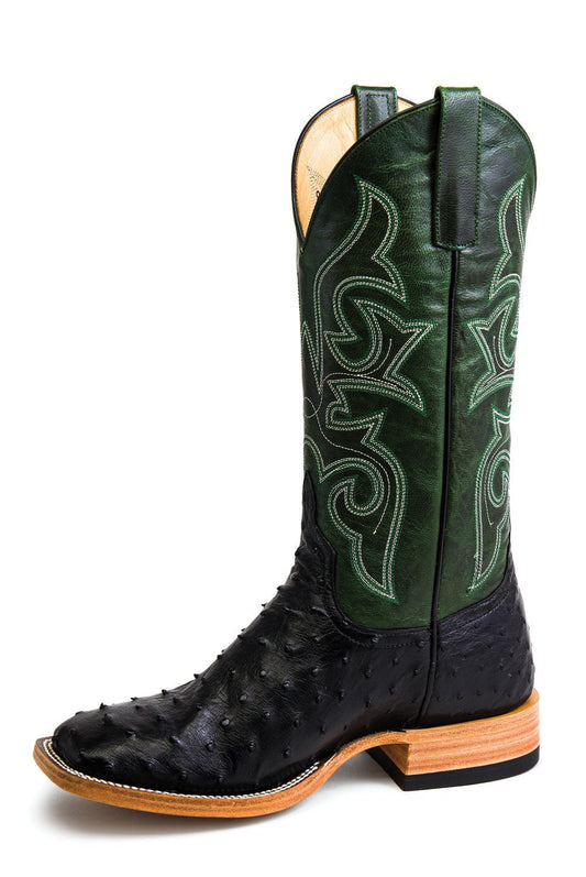 Black Full Quill Ostrich Cowboy Boots with Emerald Explosion Top by Horse Power