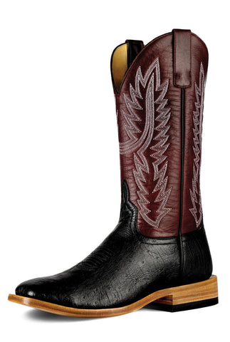 Black Smooth Ostrich Cowboy Boots with 13" Wine Pull Up Top by Horse Power