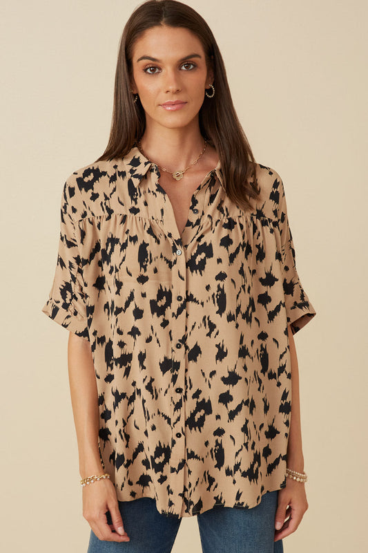Button Up Animal Print Dolman Shirt by Hayden