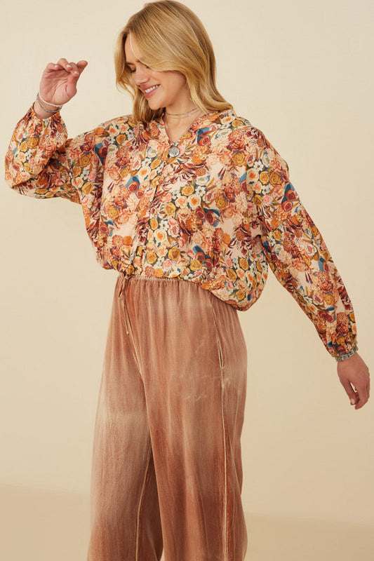 Floral Fruit Print Buttoned Bubble Hem Top by Hayden