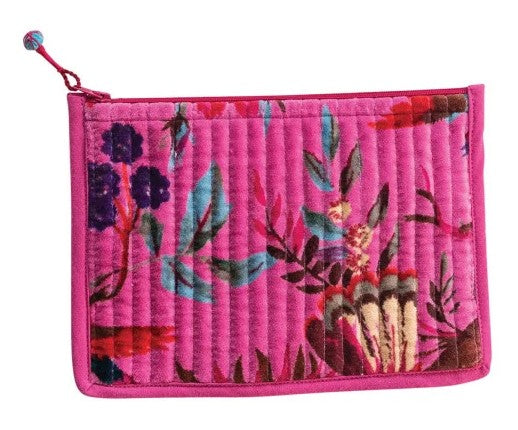 Quilted Cotton Velvet Zip Pouch, 8 in | Creative Co-op