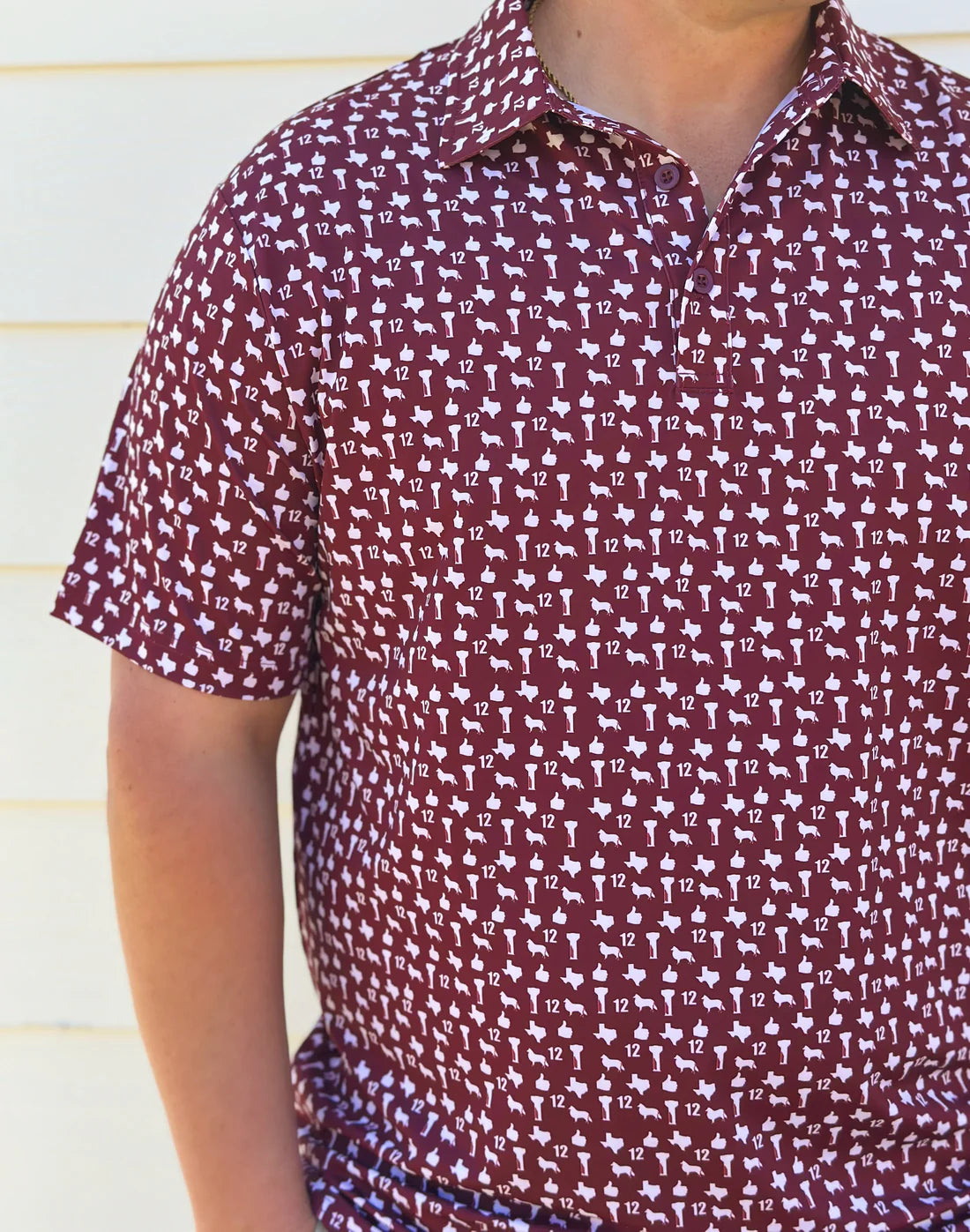 Gig Em Men's Performance Polo in Maroon by Washco Apparel