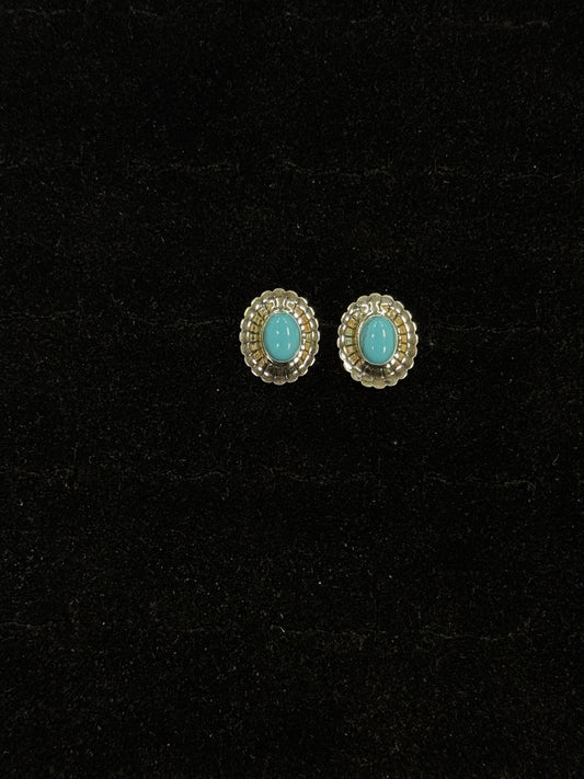 Silver Concho with Turquoise Stone Post Earrings
