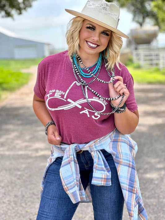 God Bless Texas Tee in Maroon by Texas True Threads