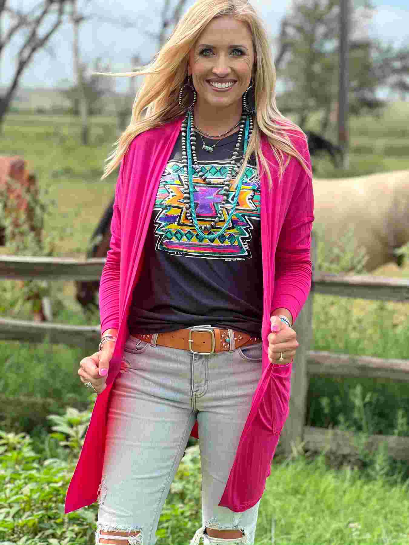 Neon Aztec Tee on Dark Grey by Texas True Threads