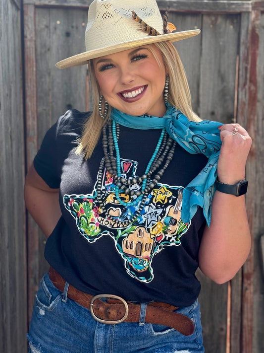 Texas Icons T-Shirt in Multi on Black by Texas True Threads (Callie Ann Stelter)