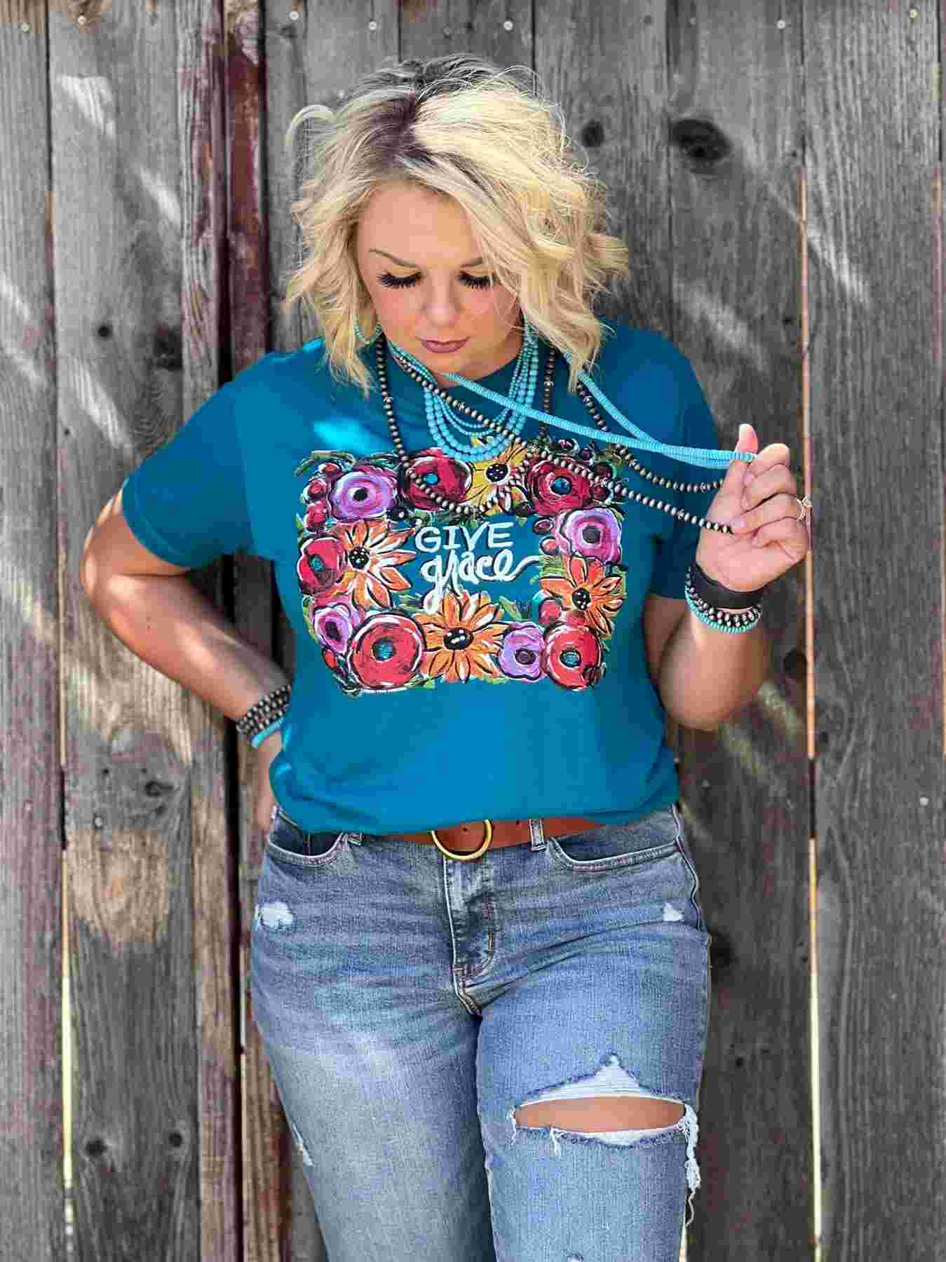 Give Grace Tee on Jade by Texas True Threads