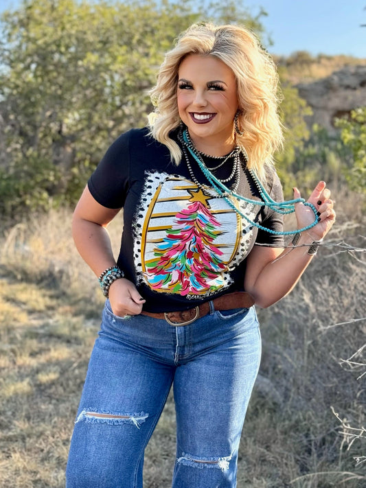 Paintbrush Christmas Tree Tee in Black by Texas True Threads