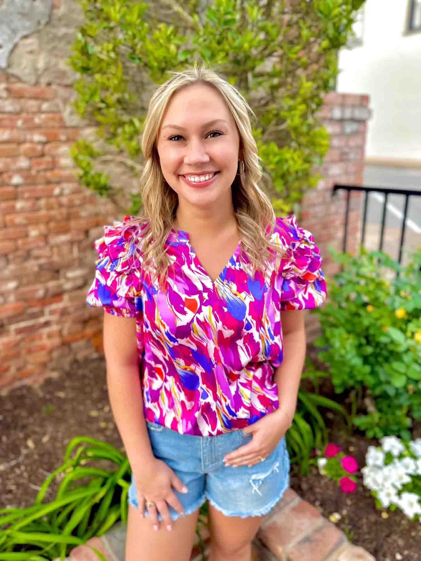 Molly Colorful V Neck Top by Washco Apparel