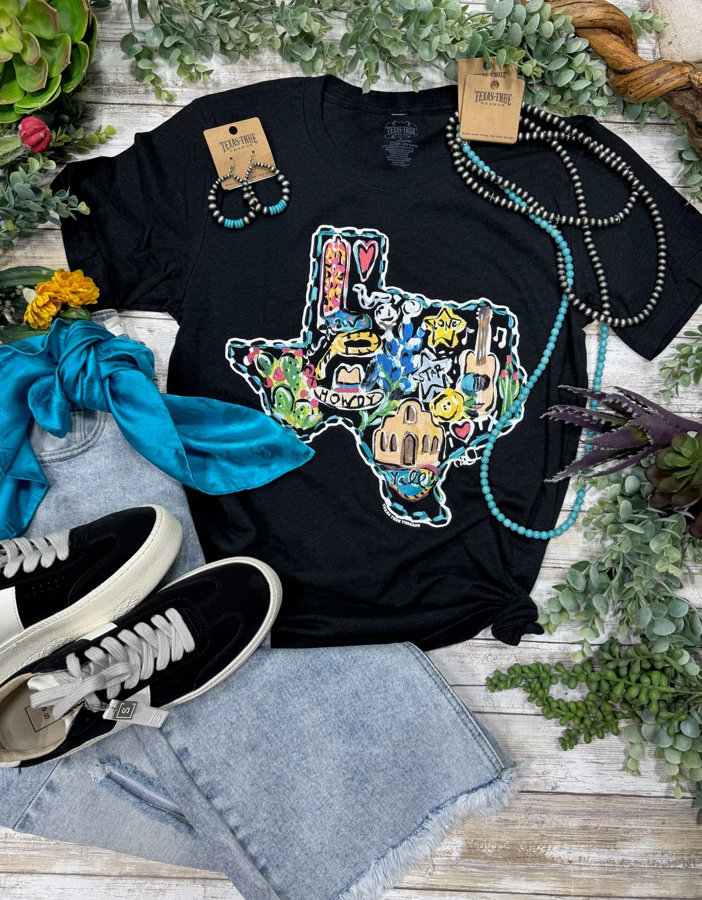 Texas Icons T-Shirt in Multi on Black by Texas True Threads (Callie Ann Stelter)