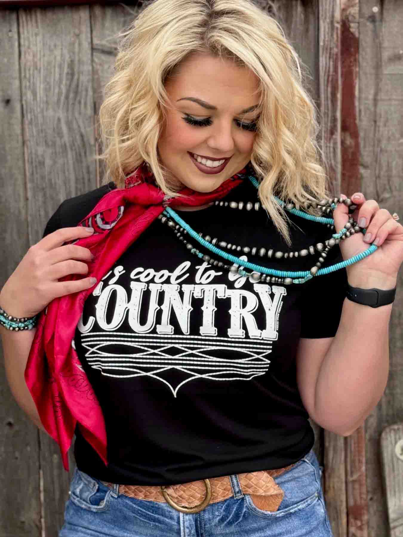 It's Cool to be Country Tee in Black with White Ink by Texas True Thre ...