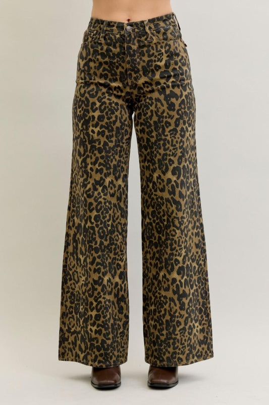 Highwaisted Bootcut Leopard Print Jeans by Judy Blue
