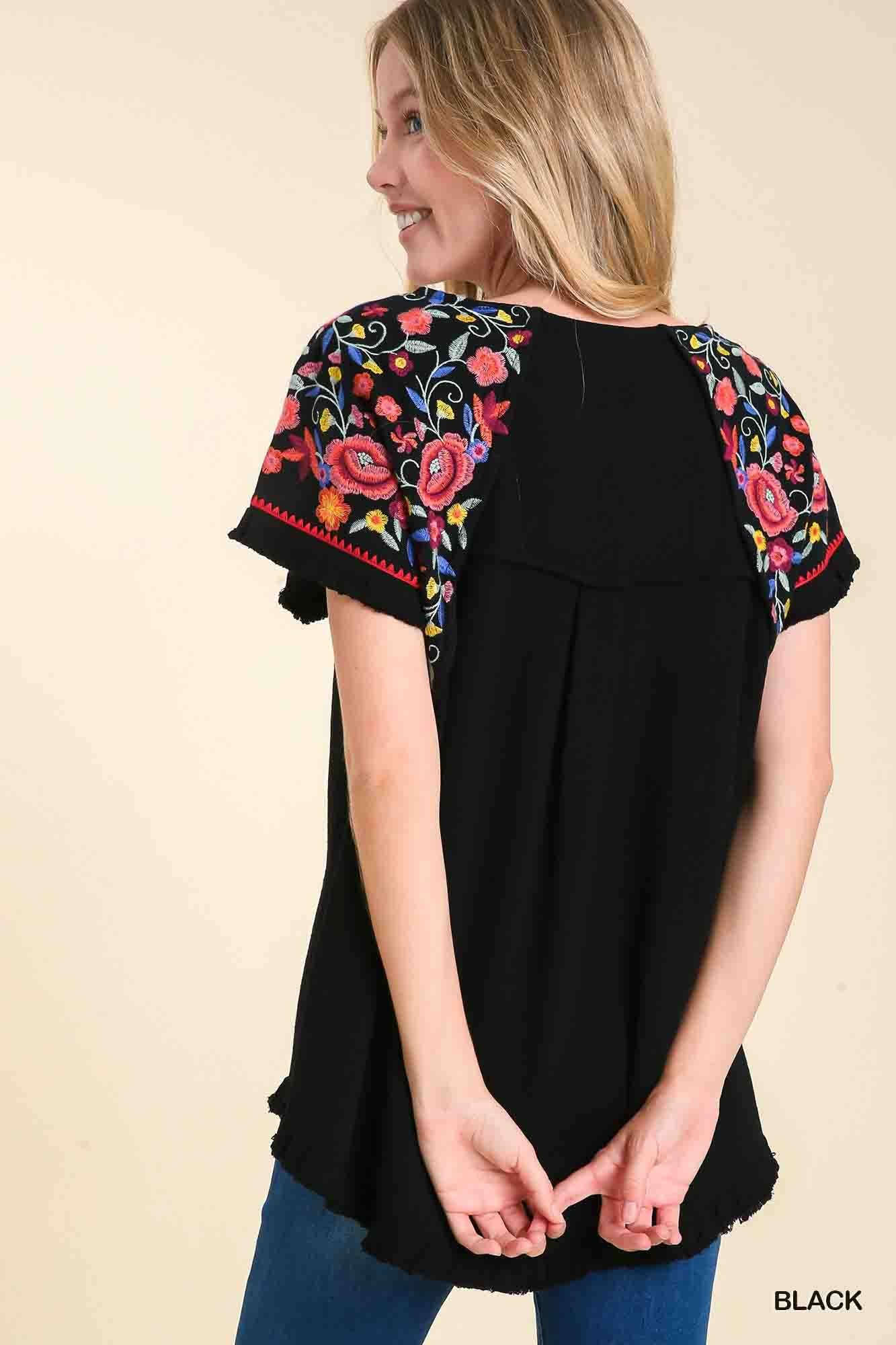 Embroidered Linen Top by Umgee