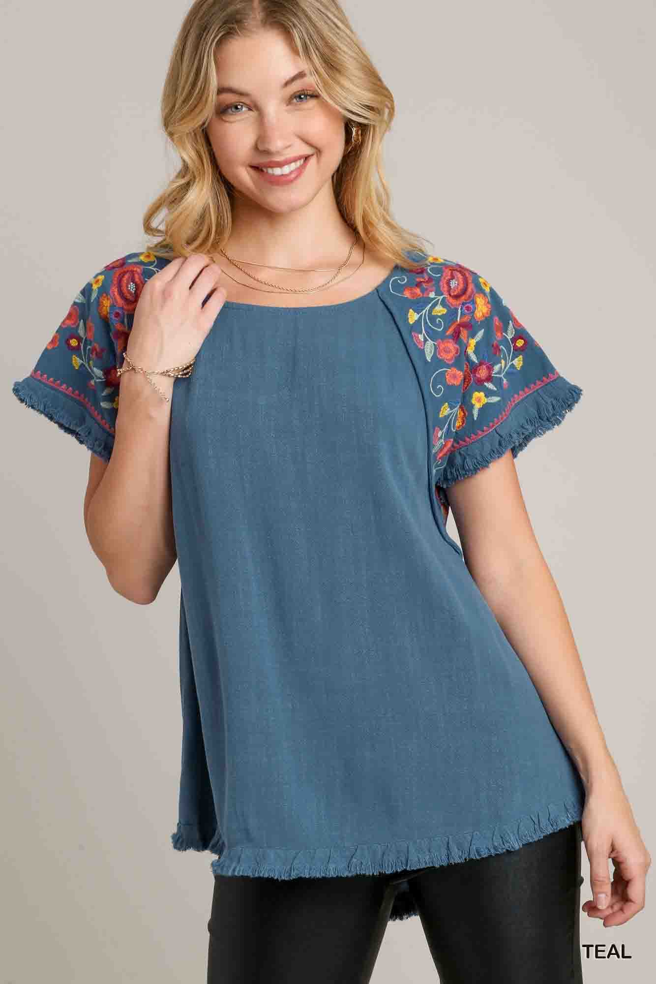 Embroidered Linen Top by Umgee