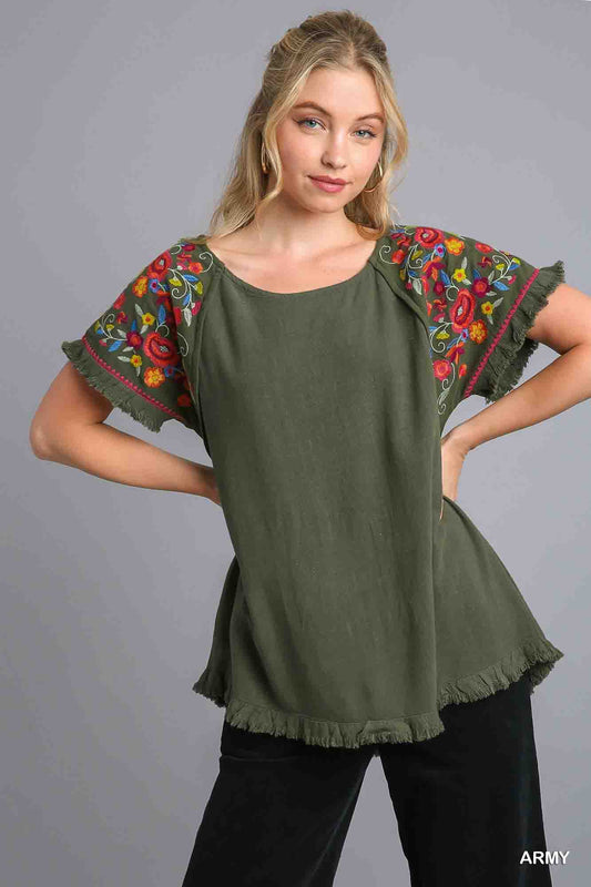 Embroidered Linen Top by Umgee