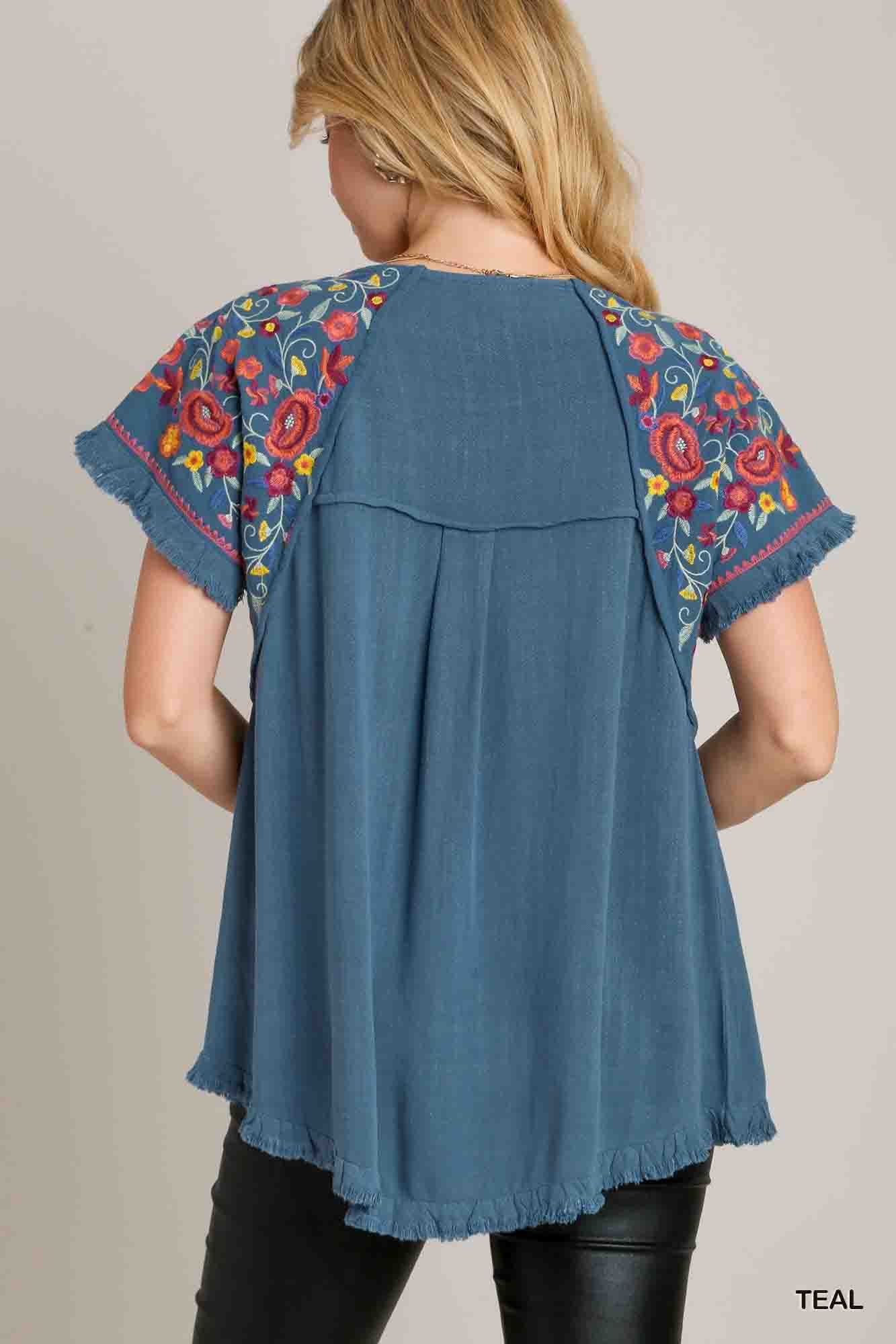 Embroidered Linen Top by Umgee