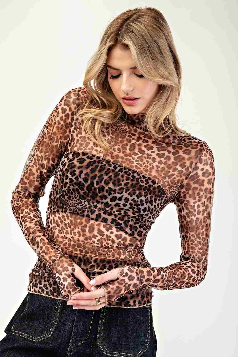 Sheer Leopard Printed Long Sleeve Top by ee:some