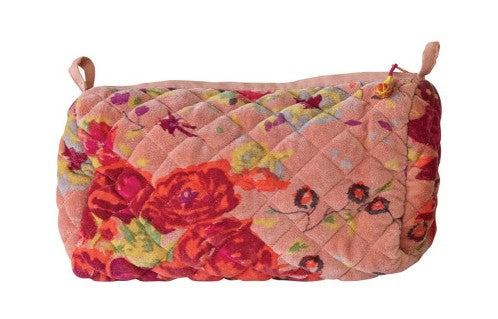 Quilted Cotton Velvet Zip Pouch, 9 in | Creative Co-op