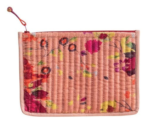 Quilted Cotton Velvet Zip Pouch, 8 in | Creative Co-op