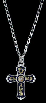 Silver Strike Mens Silver/Gold Cross Necklace w/ Clear Stone by M&F Western