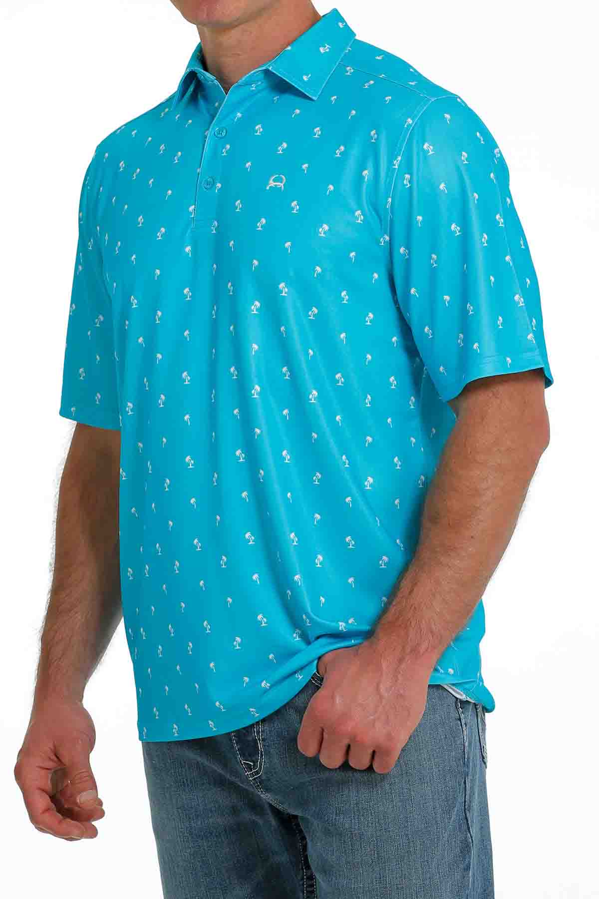 Cinch Men's Arena Flex Polo Blue Palm Tree Print