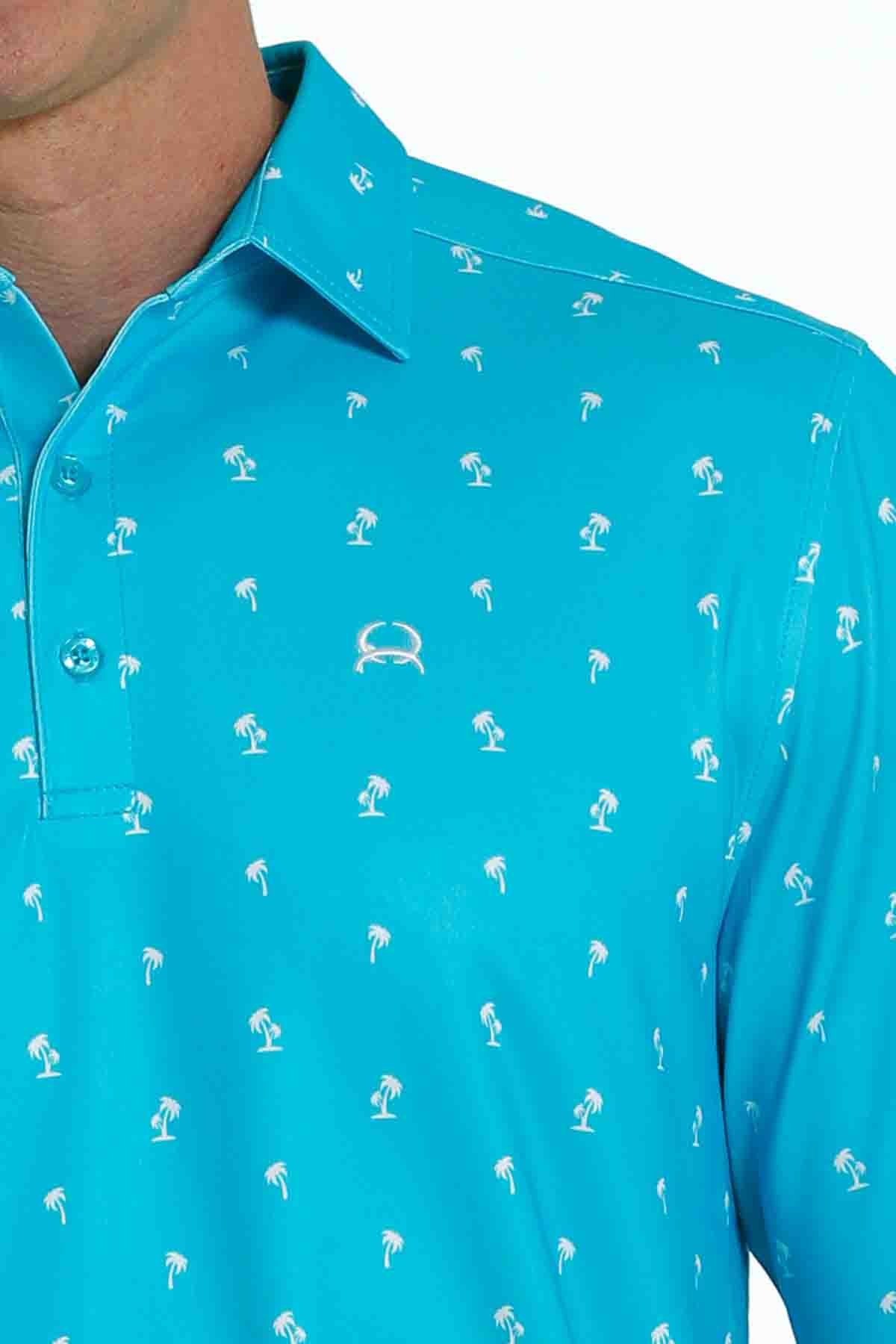 Cinch Men's Arena Flex Polo Blue Palm Tree Print