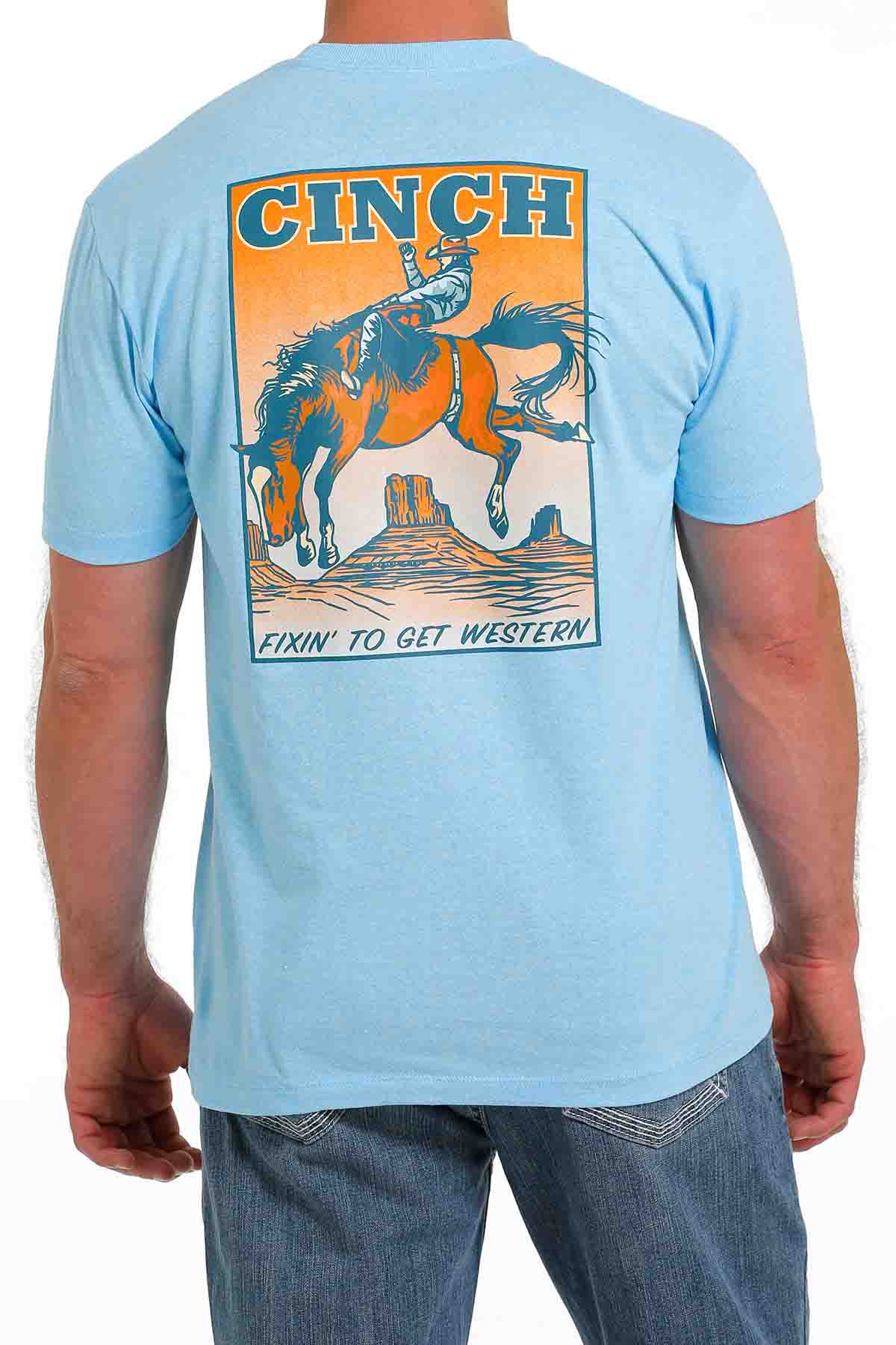 Men's Cinch "Fixin' To Get Western" Graphic T-Shirt Heather Light Blue