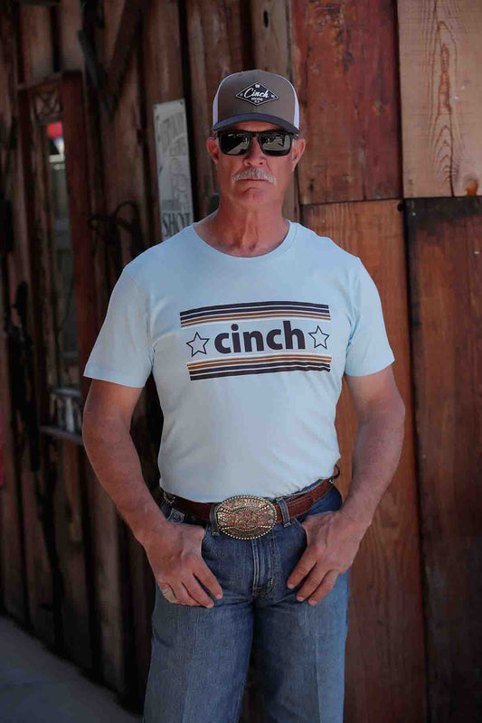 Mens Short Sleeve Logo Tee in Light Blue by Cinch