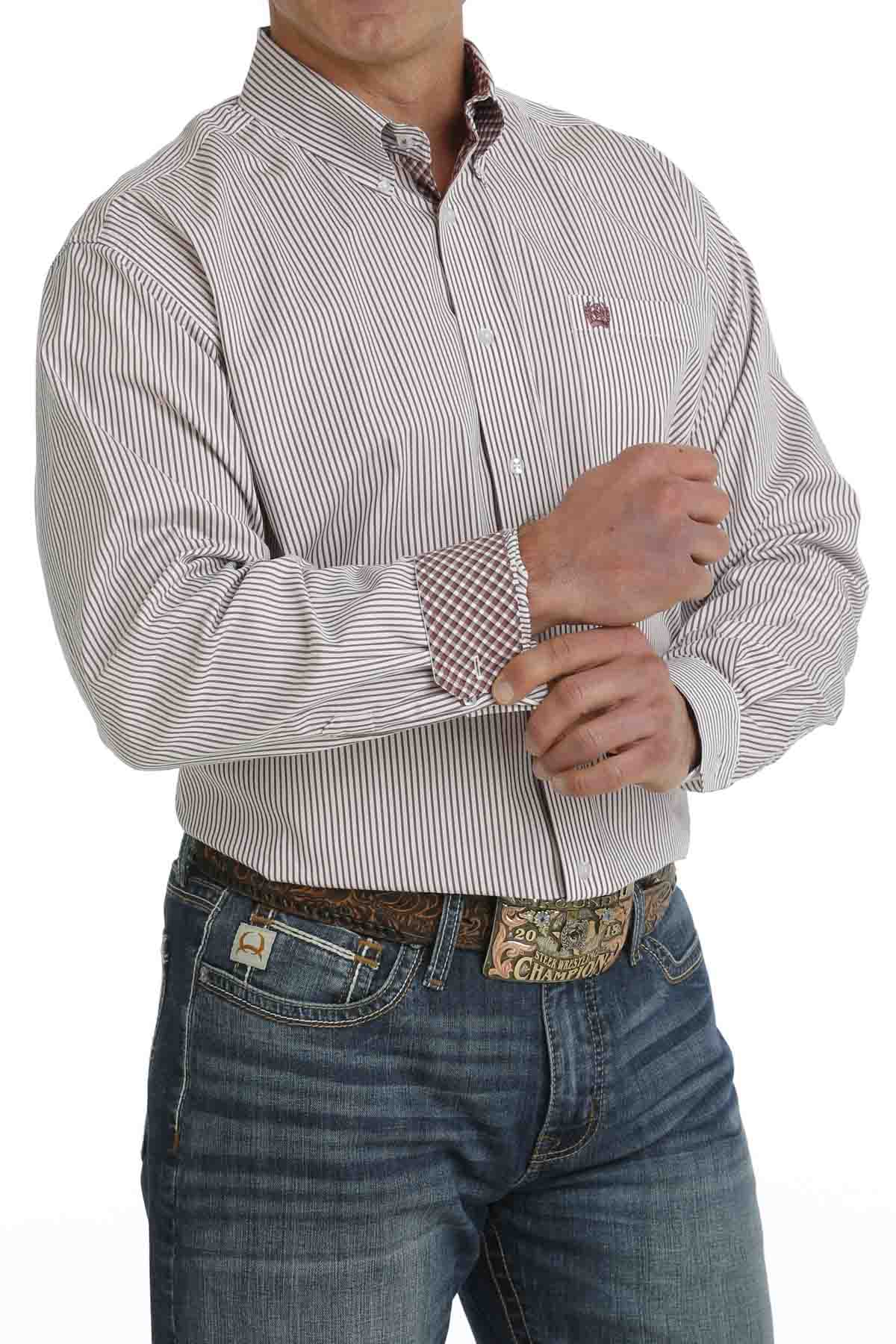 Men's Long-Sleeve Striped Button-Down Western Shirt by Cinch