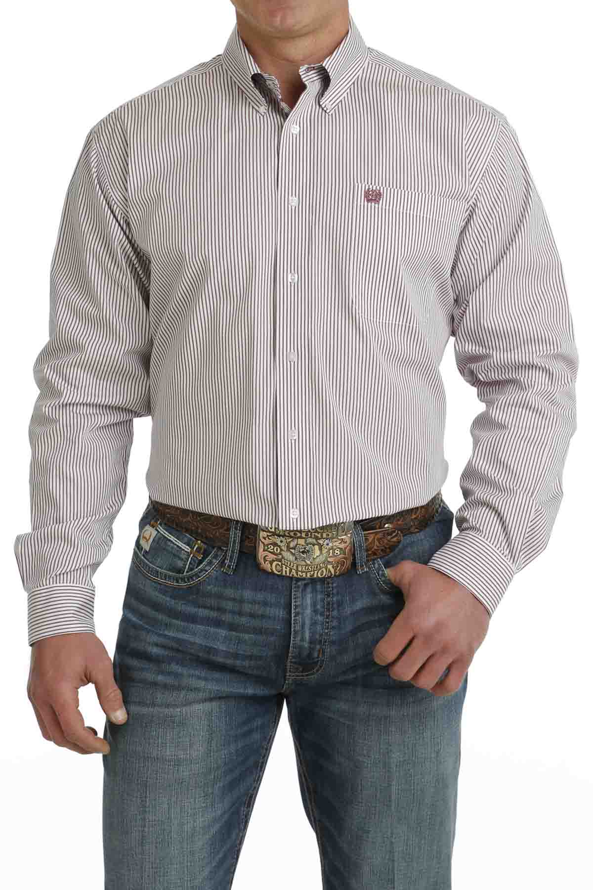 Men's Long-Sleeve Striped Button-Down Western Shirt by Cinch