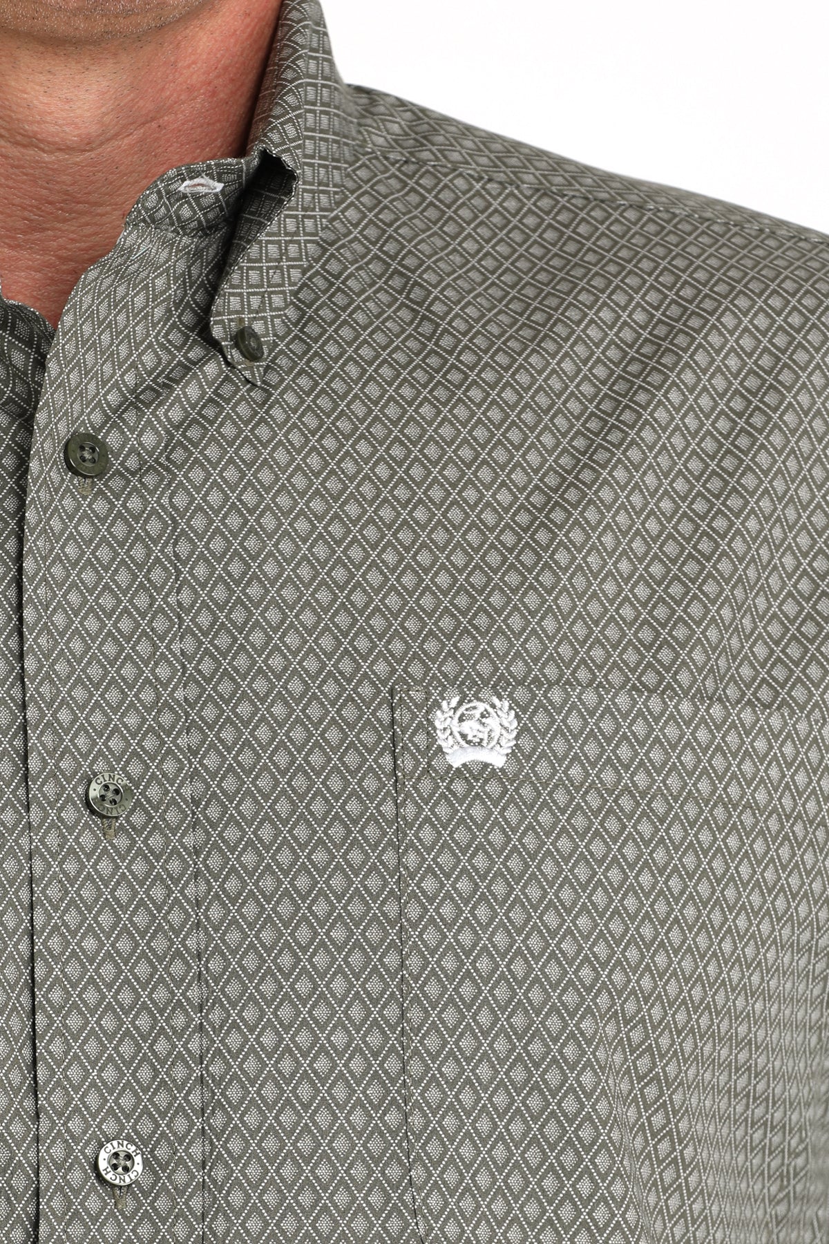 Mens Olive Geo Print Long Sleeve Button Down Shirt by Cinch