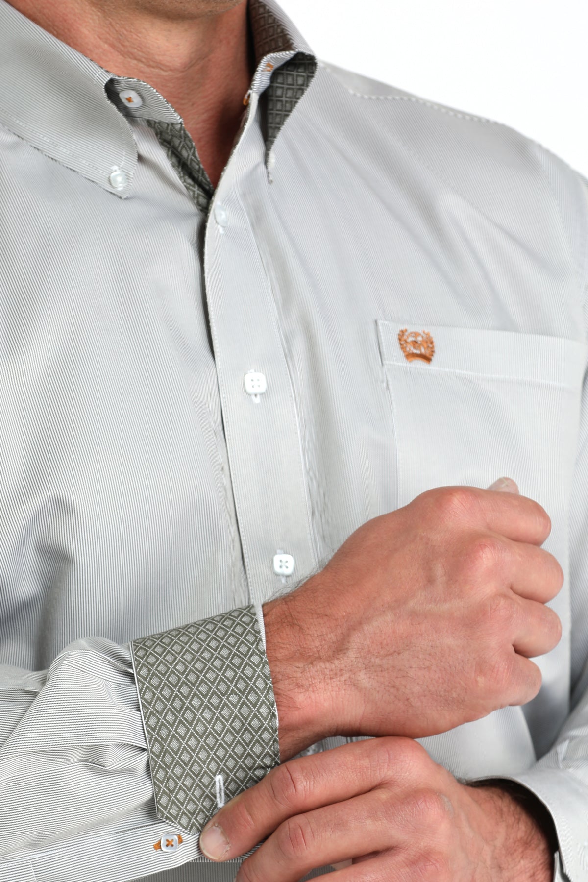 Mens Olive Striped Long Sleeve Button Down by Cinch