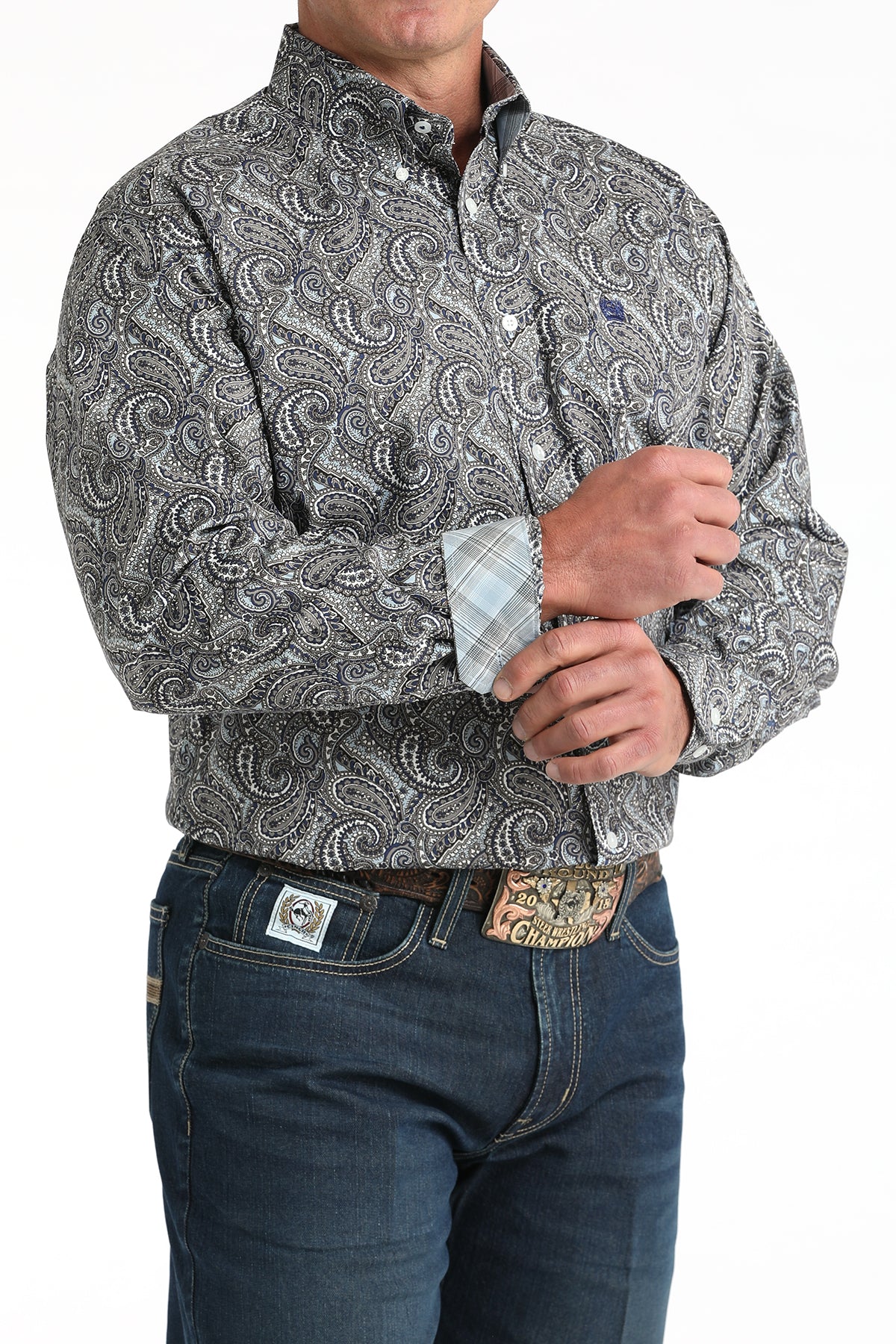 Mens Cinch Long Sleeve Paisley Print Button Up