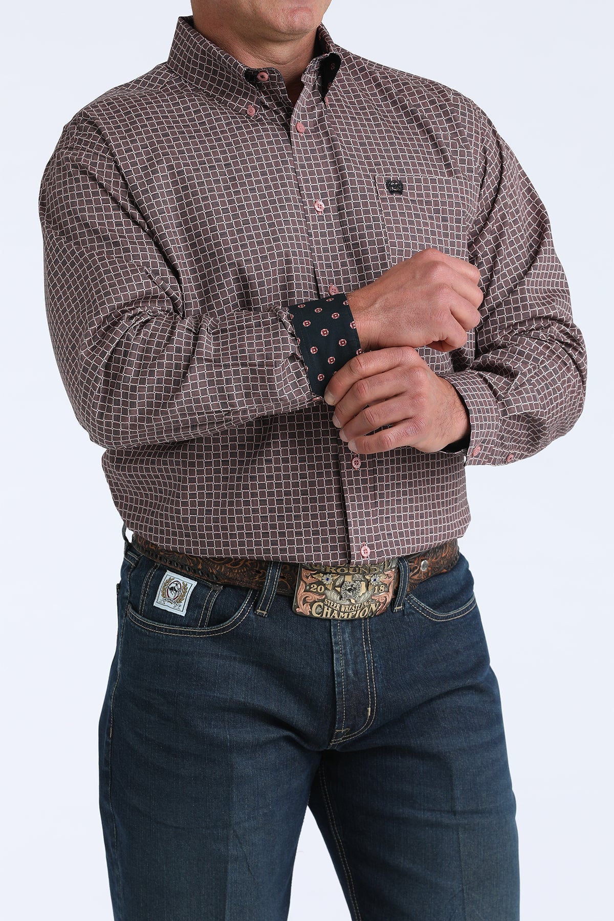 Long Sleeve Print Shirt in Pink by Cinch