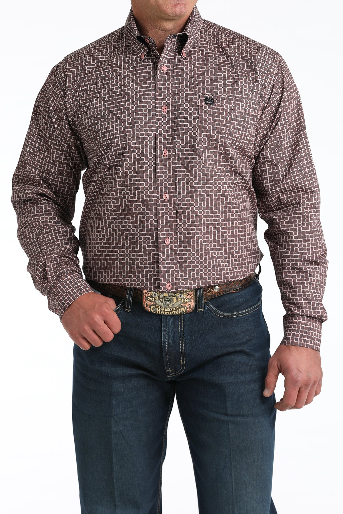 Long Sleeve Print Shirt in Pink by Cinch