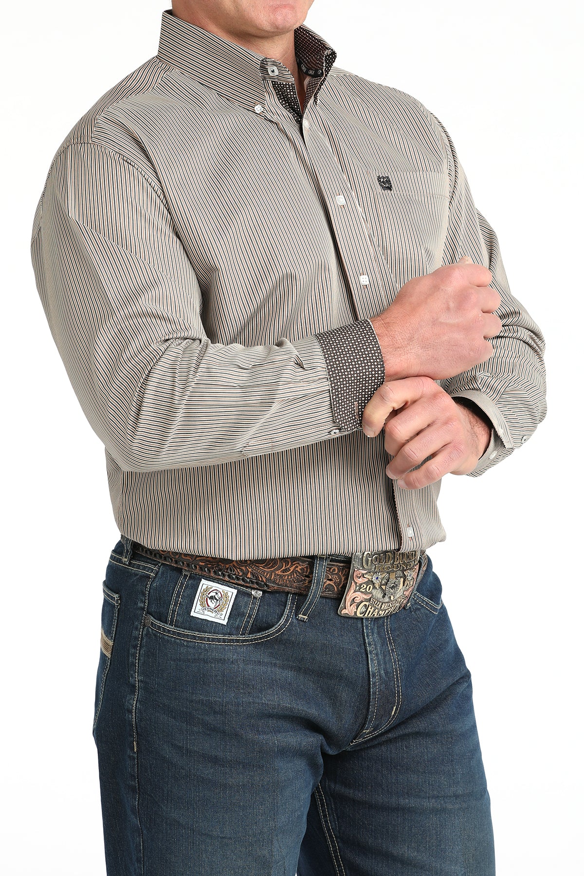 Long Sleeve Striped Shirt in Brown by Cinch