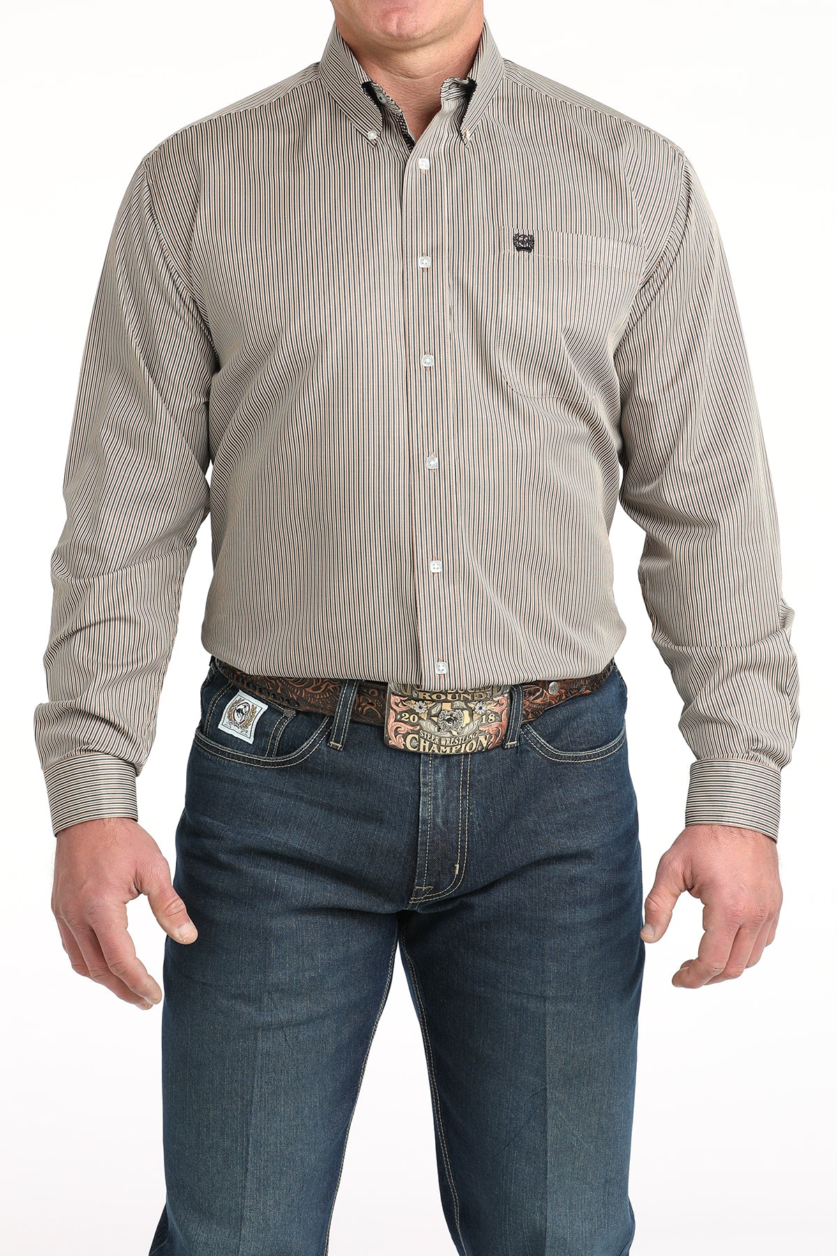 Long Sleeve Striped Shirt in Brown by Cinch