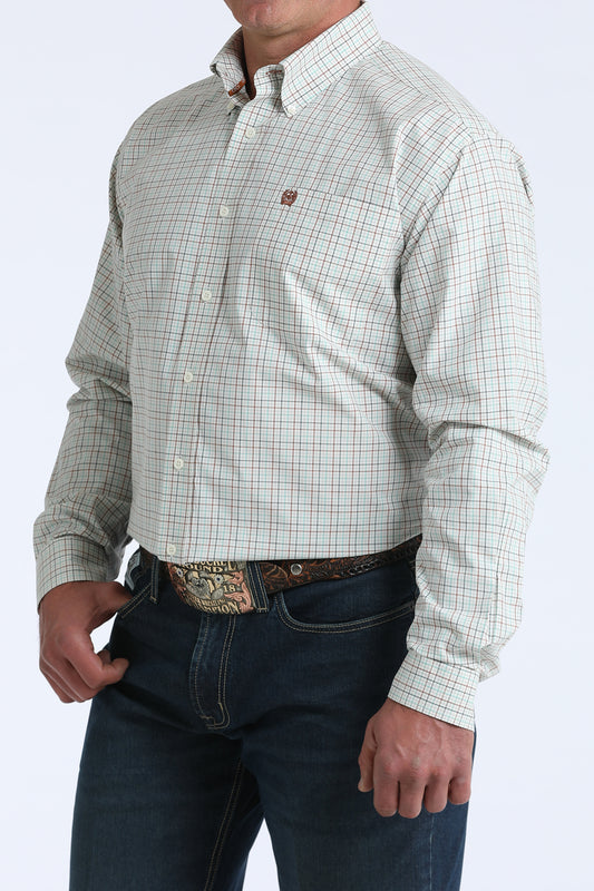Mens Plaid Long Sleeve Button Up in Cream by Cinch