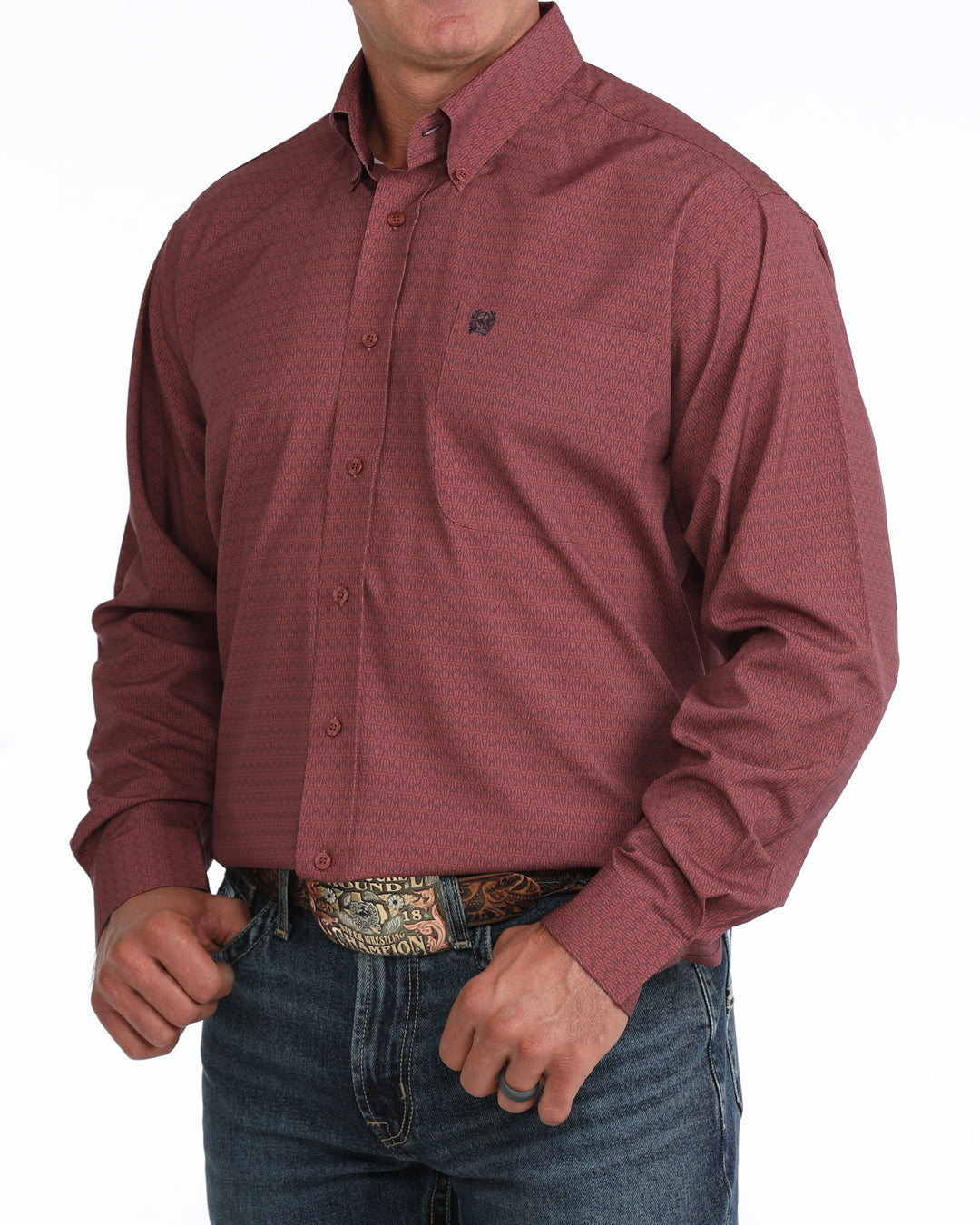 Mens Long Sleeve Arena Flex Shirt in Pink by Cinch