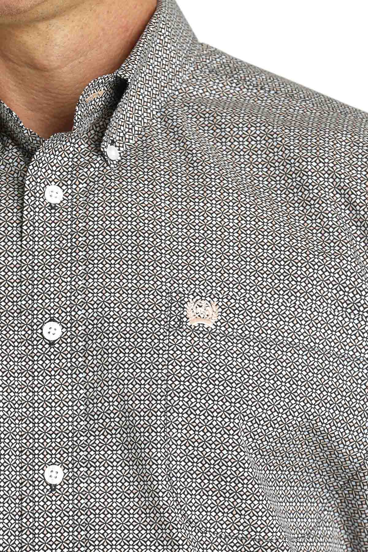 Classic Multi Geometric Print Short Sleeve Button Down Woven Shirt by Cinch