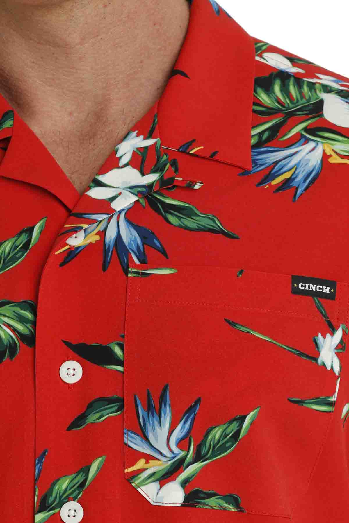 Men's Short-Sleeve Floral Print Camp Shirt in Red Multi by Cinch