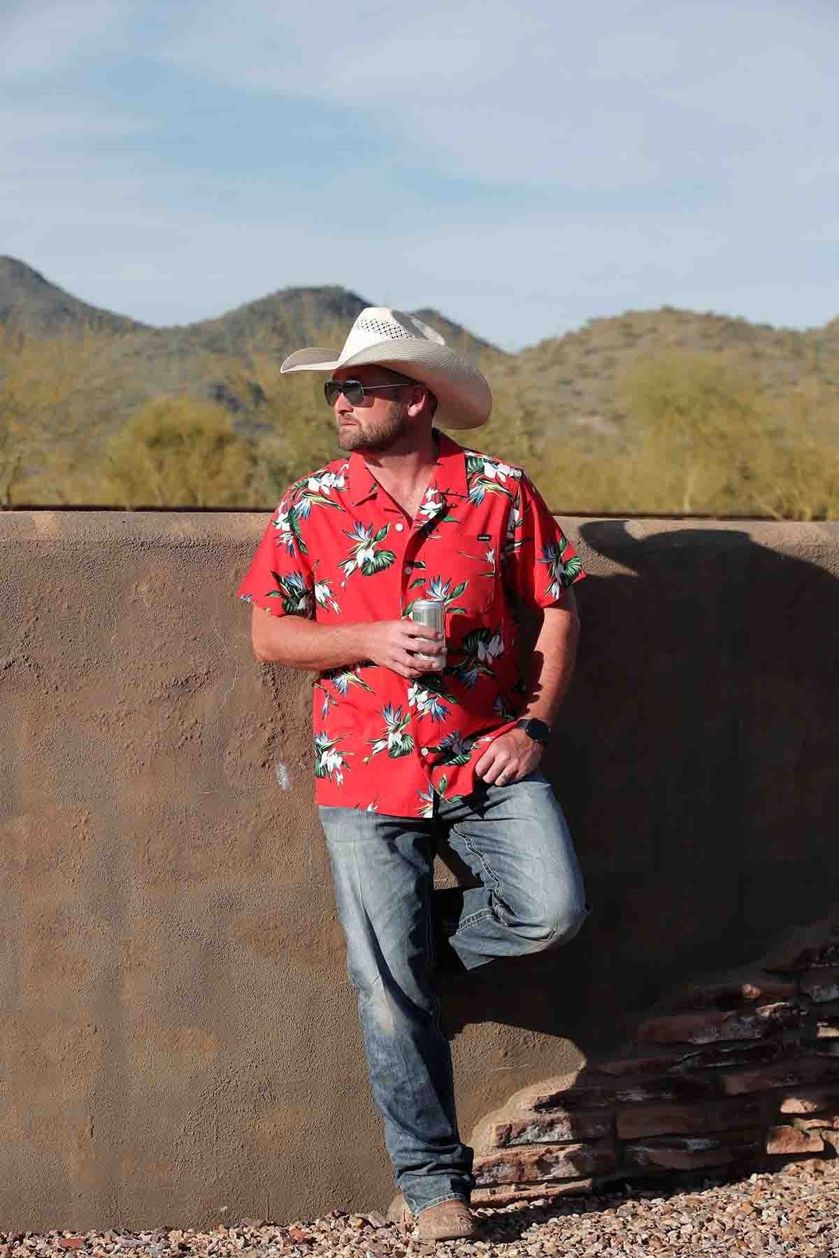 Men's Short-Sleeve Floral Print Camp Shirt in Red Multi by Cinch