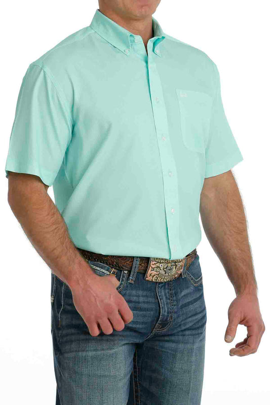 Mens Short Sleeve Arena Flex Printed Button Down in Green/White by Cinch