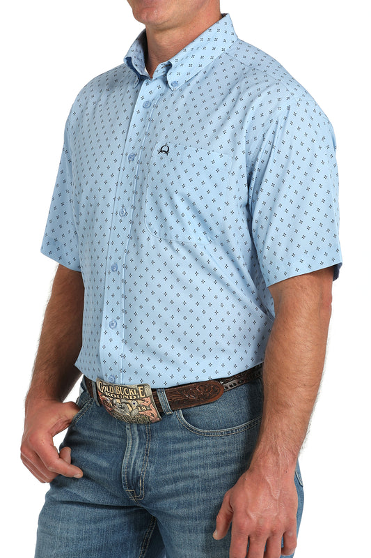 Mens Short Sleeve Light Blue Arena Flex Button Down by Cinch